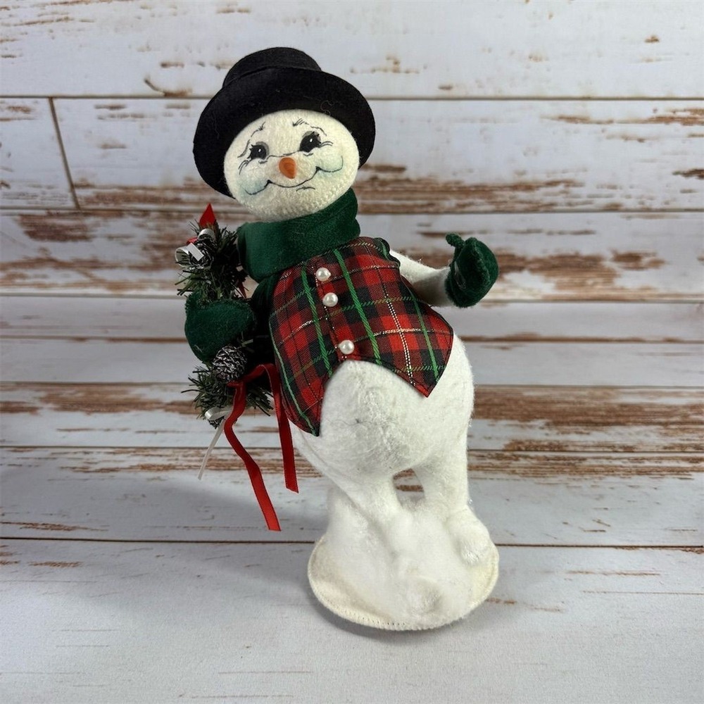 Annalee Snowman Doll Plaid Vest Top Hat Christmas Holiday Decor Collectible 10in